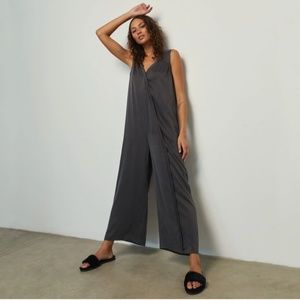 Lunya Washable Silk Double V Jumpsuit in Meditative Grey